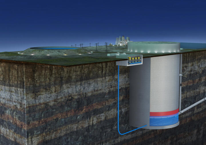 When electricity is needed, this piston is lowered again and pushes the water th ...