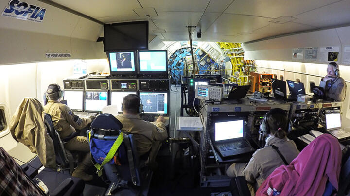 The former lower passenger cabin accommodates the workstations of the astronomer ...