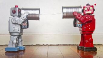 Space travel history: Robotic duo in a dialog